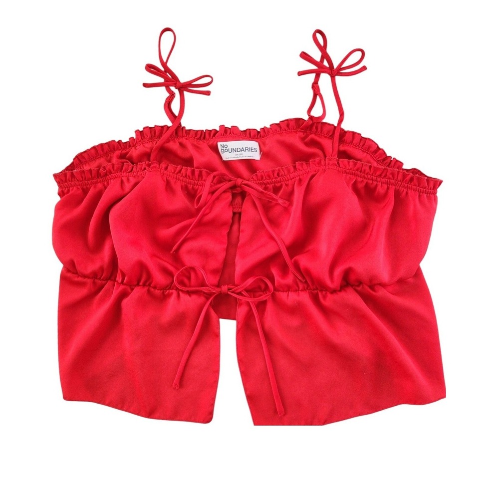 No Boundaries Cami Top Women XXL Red NEW Tie Front Ruffle Satin Peplum